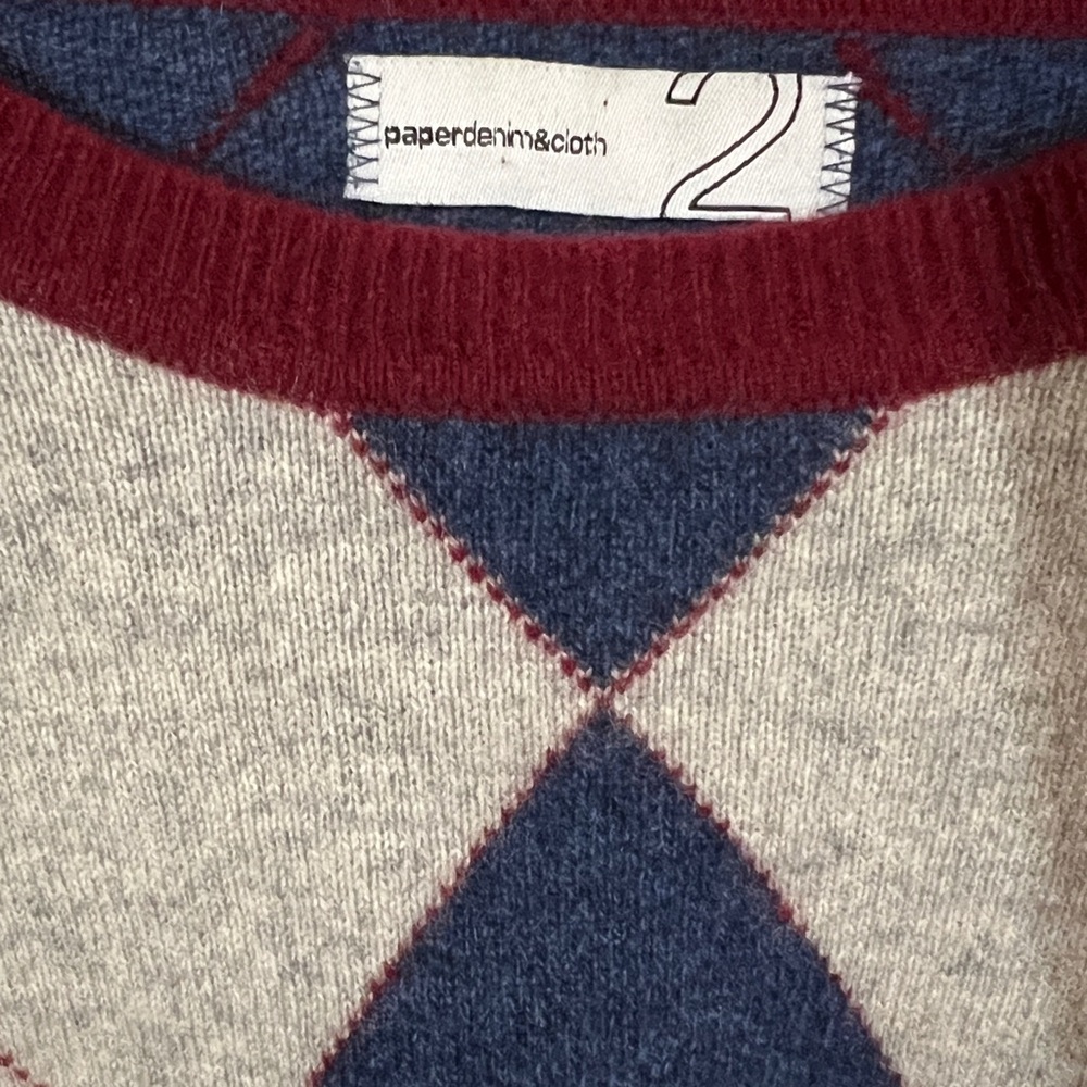 Paper Denim & Cloth Cashmere Crewneck Sweater - Burgundy and Navy